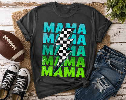 Mama Checkered Lightning Bolt Graphic T-Shirt | Game Day Sports Mom Tee