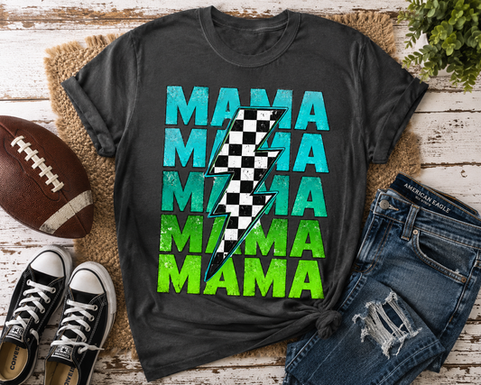 Mama Checkered Lightning Bolt Graphic T-Shirt | Game Day Sports Mom Tee