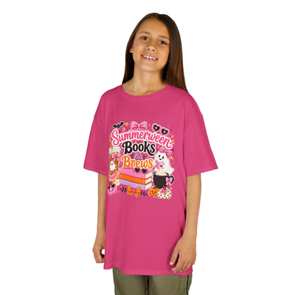 Kids Tee — "Summerween Books & Brew" Cute Halloween Reading Shirt