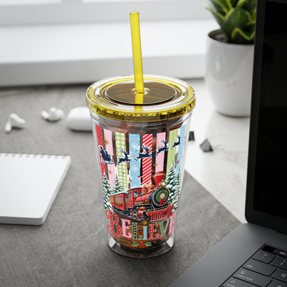 Believe Holiday Tumbler — Christmas Train 16oz Straw Cup