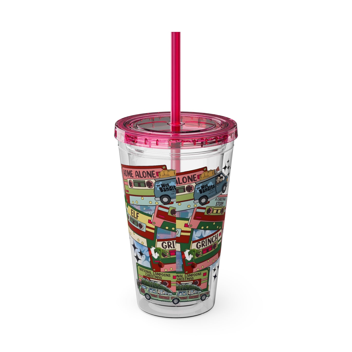 Holiday Movie Vans 16oz Tumbler with Straw – Christmas Classics Design (Home Alone, Elf, Grinch)