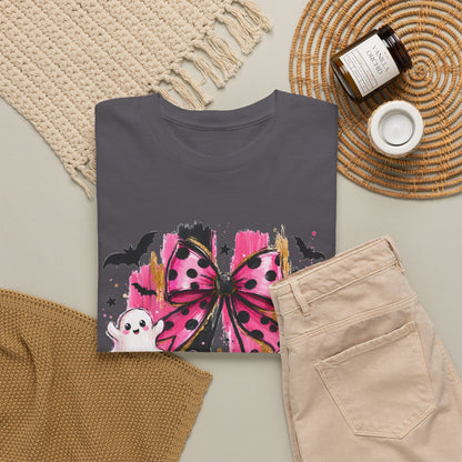 Halloween Pink Pumpkin Tee — Cute Ghosts & Polka Dot Bow Halloween T-Shirt