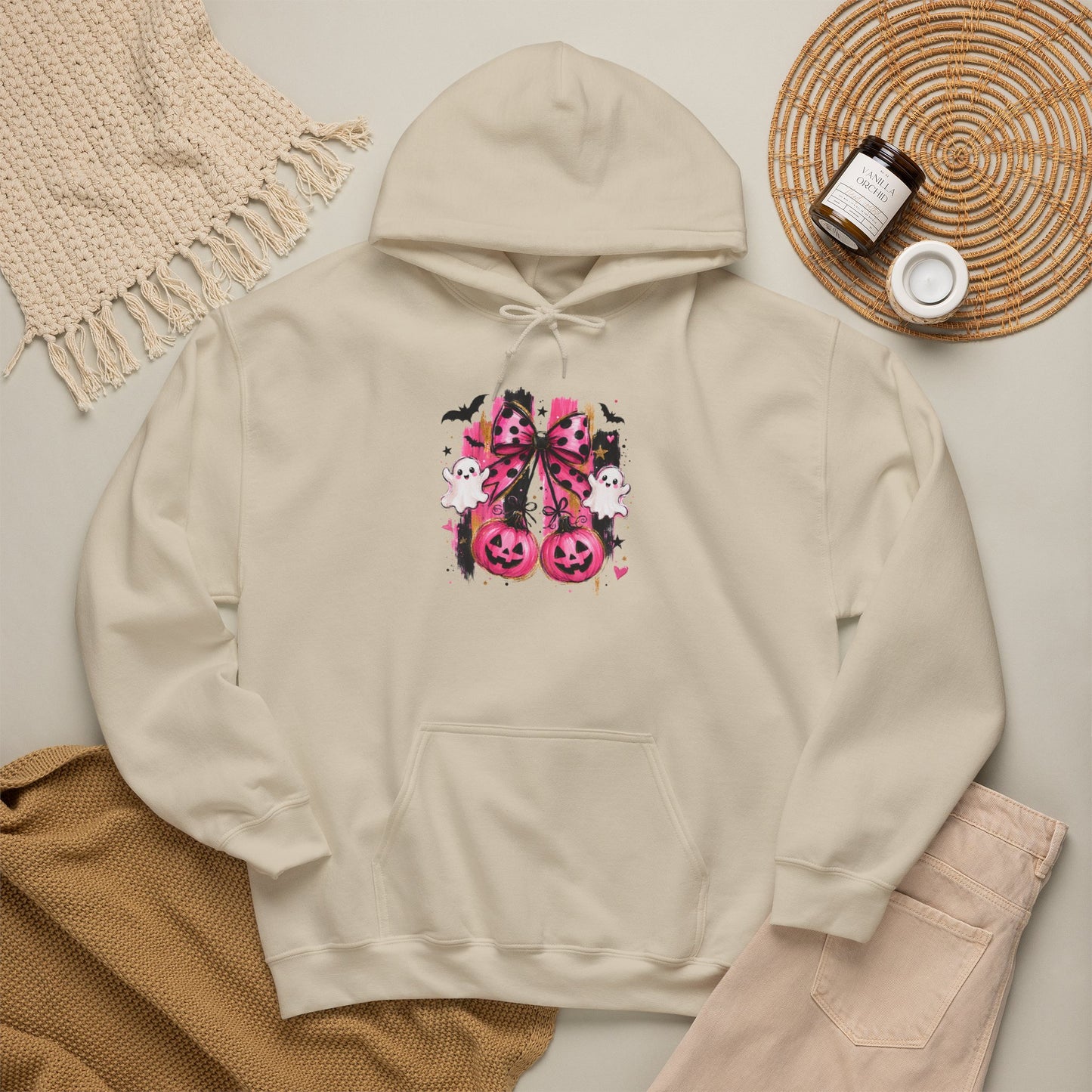 Halloween Pink Pumpkin Hoodie — Cute Spooky Gothic Cats & Bats Sweatshirt