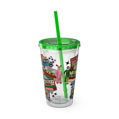 Holiday Movie Vans 16oz Tumbler with Straw – Christmas Classics Design (Home Alone, Elf, Grinch)