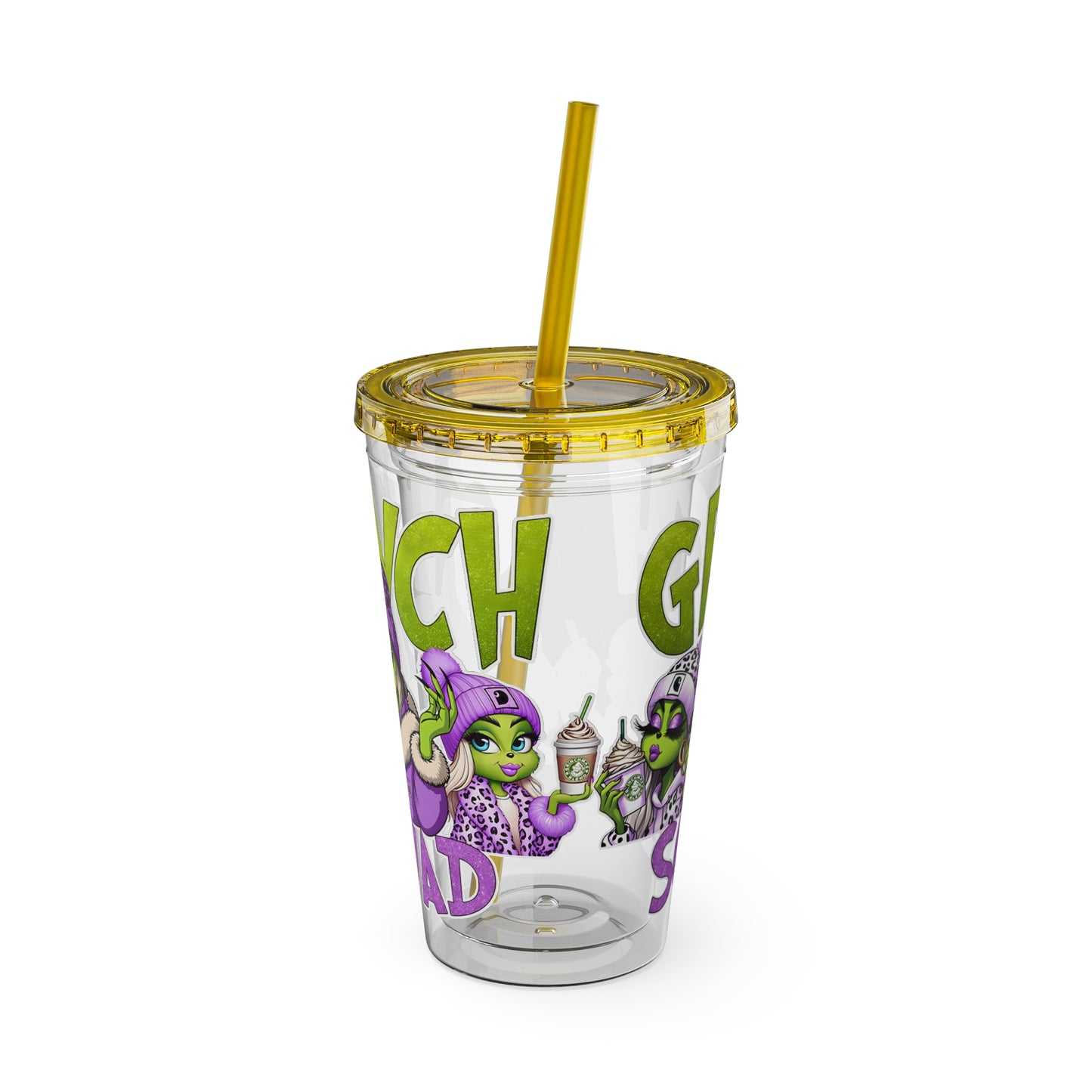 Grinch Squad 16oz Tumbler with Straw — Holiday Party Drink Cup