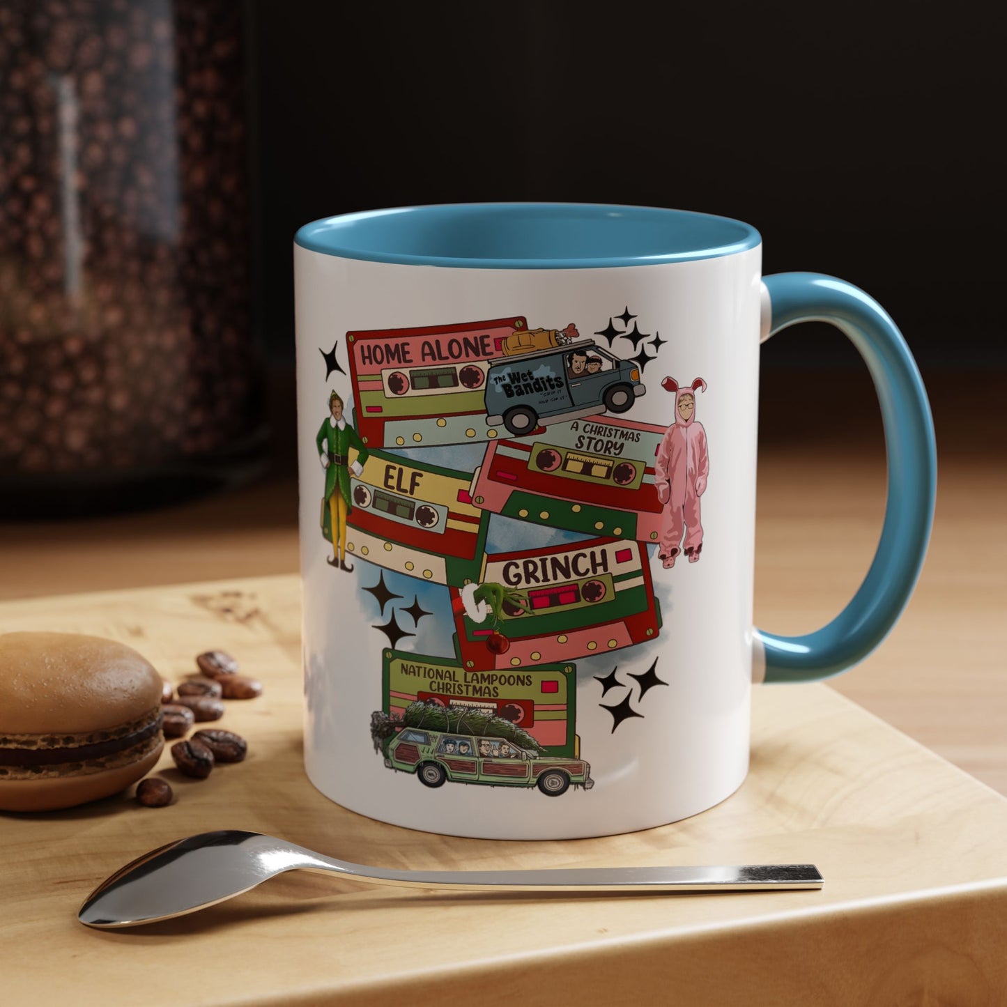 Christmas Movie Collage Coffee Mug – Home Alone, Elf & Grinch Accent Mug