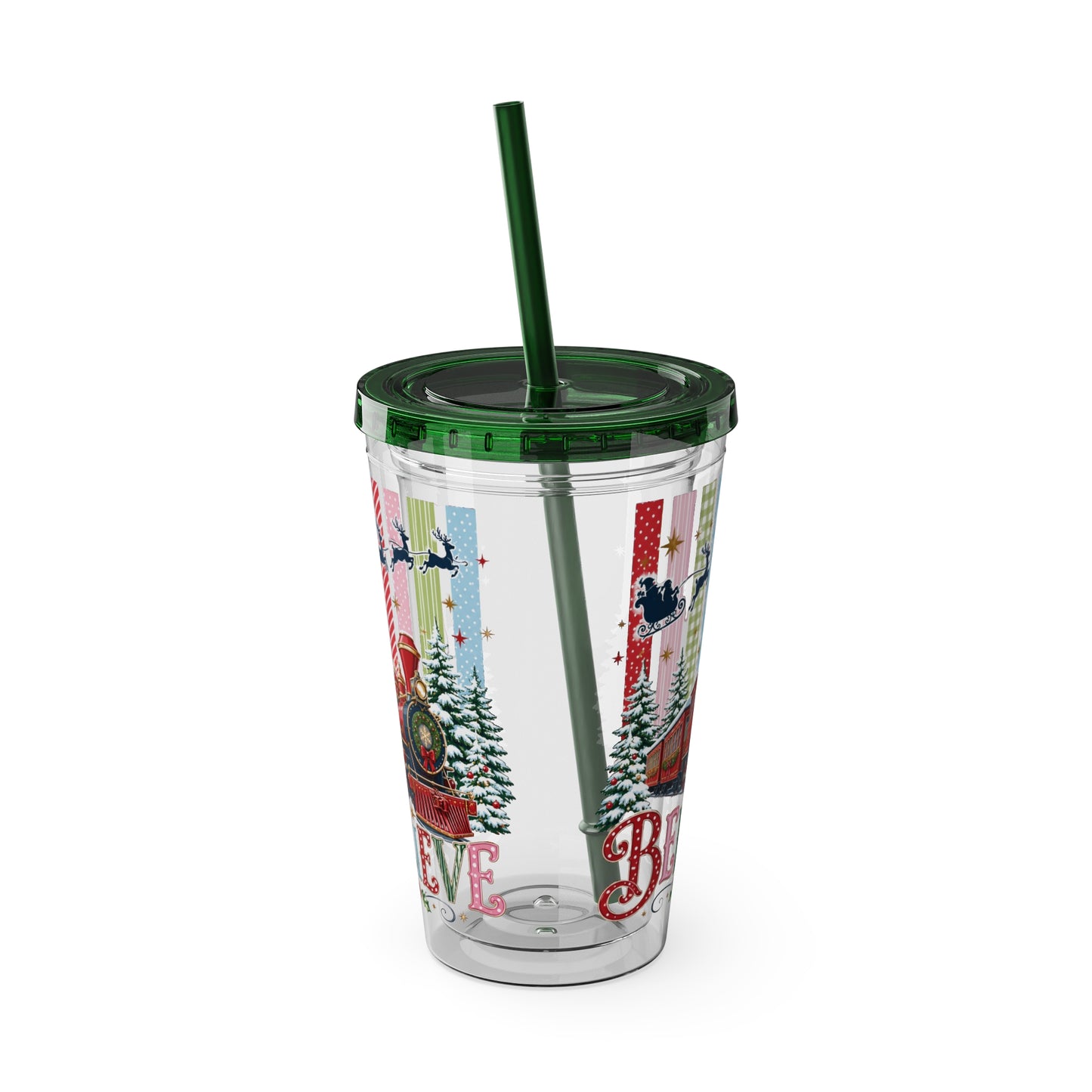 Believe Holiday Tumbler — Christmas Train 16oz Straw Cup