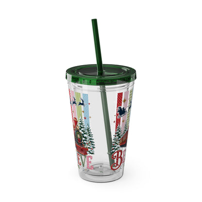 Believe Holiday Tumbler — Christmas Train 16oz Straw Cup