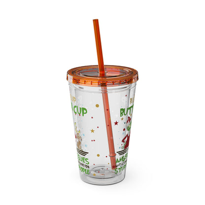 16oz Tumbler with Straw — 'Buckle Up Buttercup' Grinch Holiday Travel Cup