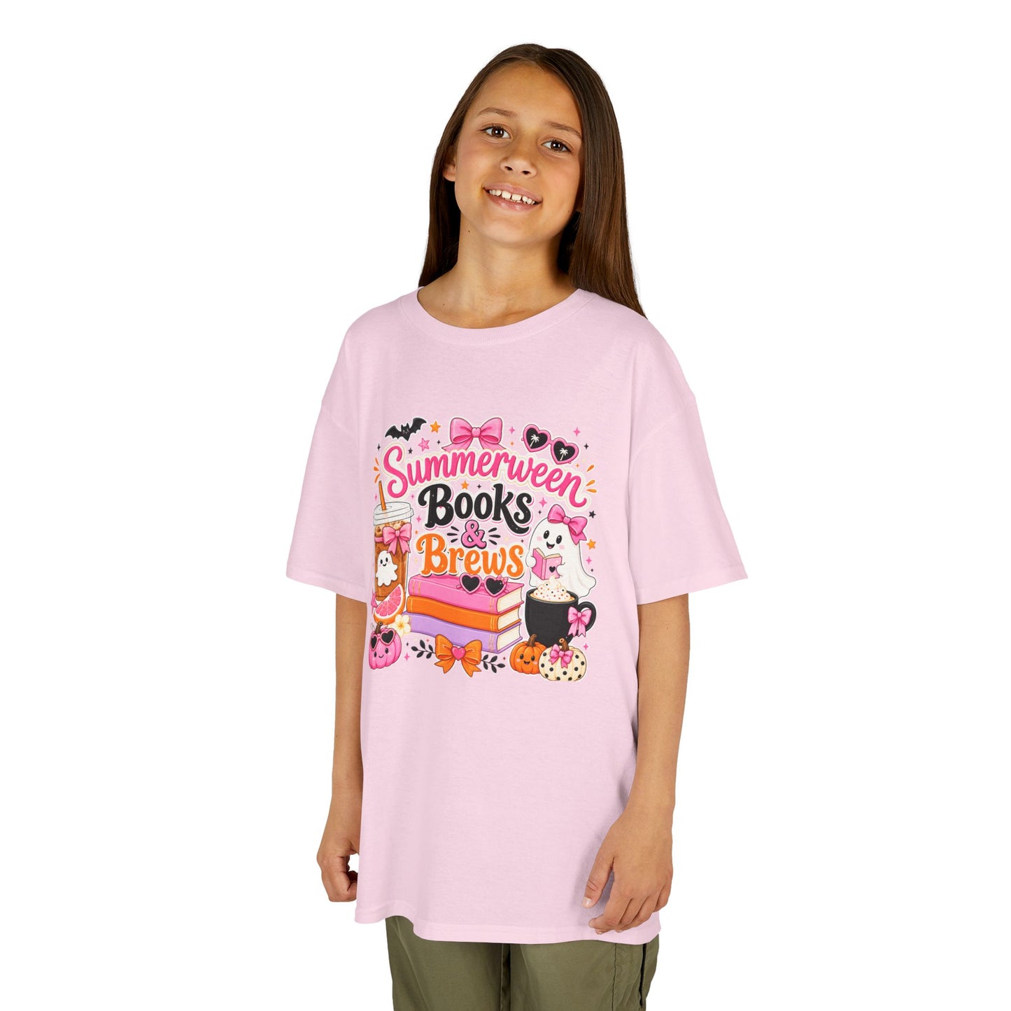 Kids Tee — "Summerween Books & Brew" Cute Halloween Reading Shirt