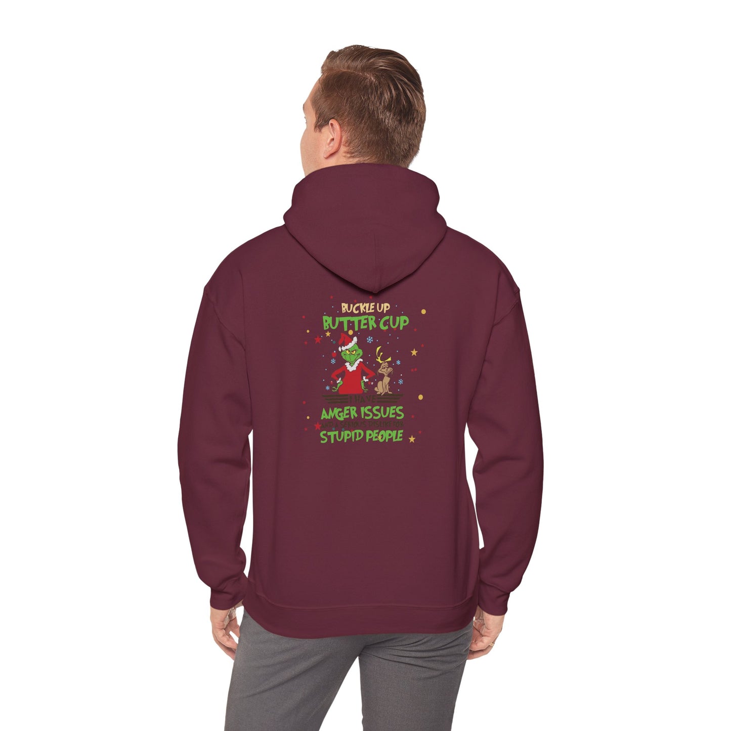 Grinch Christmas Hoodie — “Back the F Up Buttercup” Funny Holiday Sweatshirt