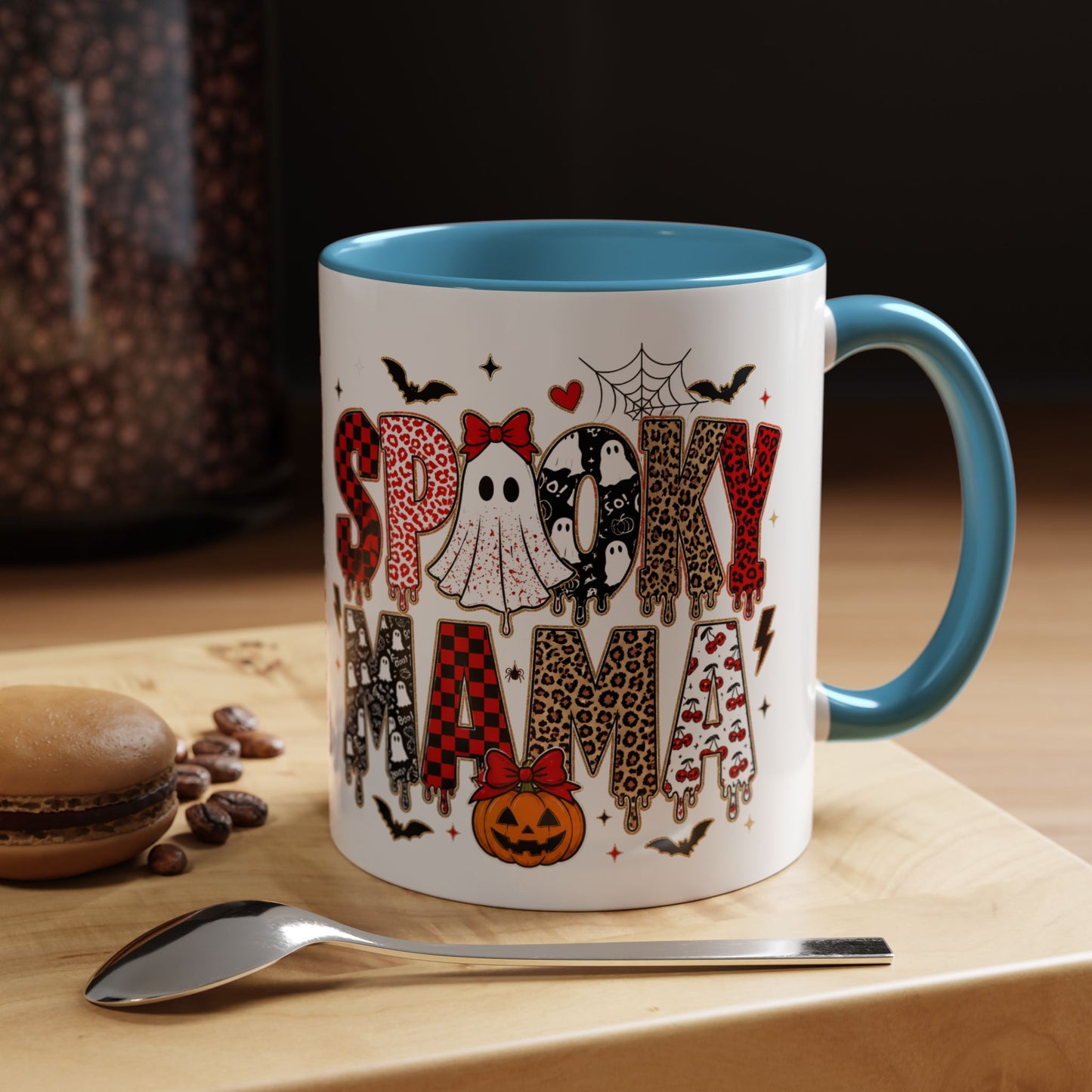 Spooky Mama Accent Coffee Mug — Halloween Ghost Pumpkin 11/15oz