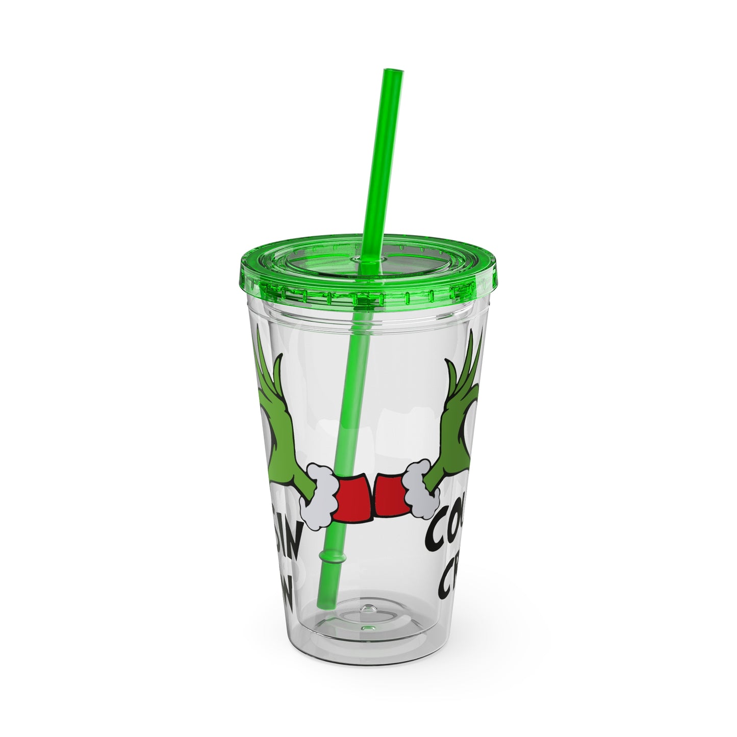 Tumbler — Cousin Crew Holiday Grinch Hands 16oz Straw Cup