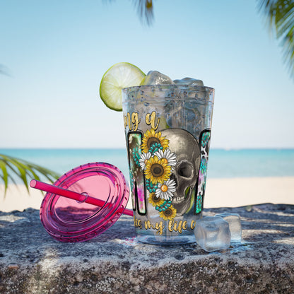 16oz Tumbler with Straw - "Being You" Floral Skull Cold Drink Cup Sunsplash Skull & Sunflower