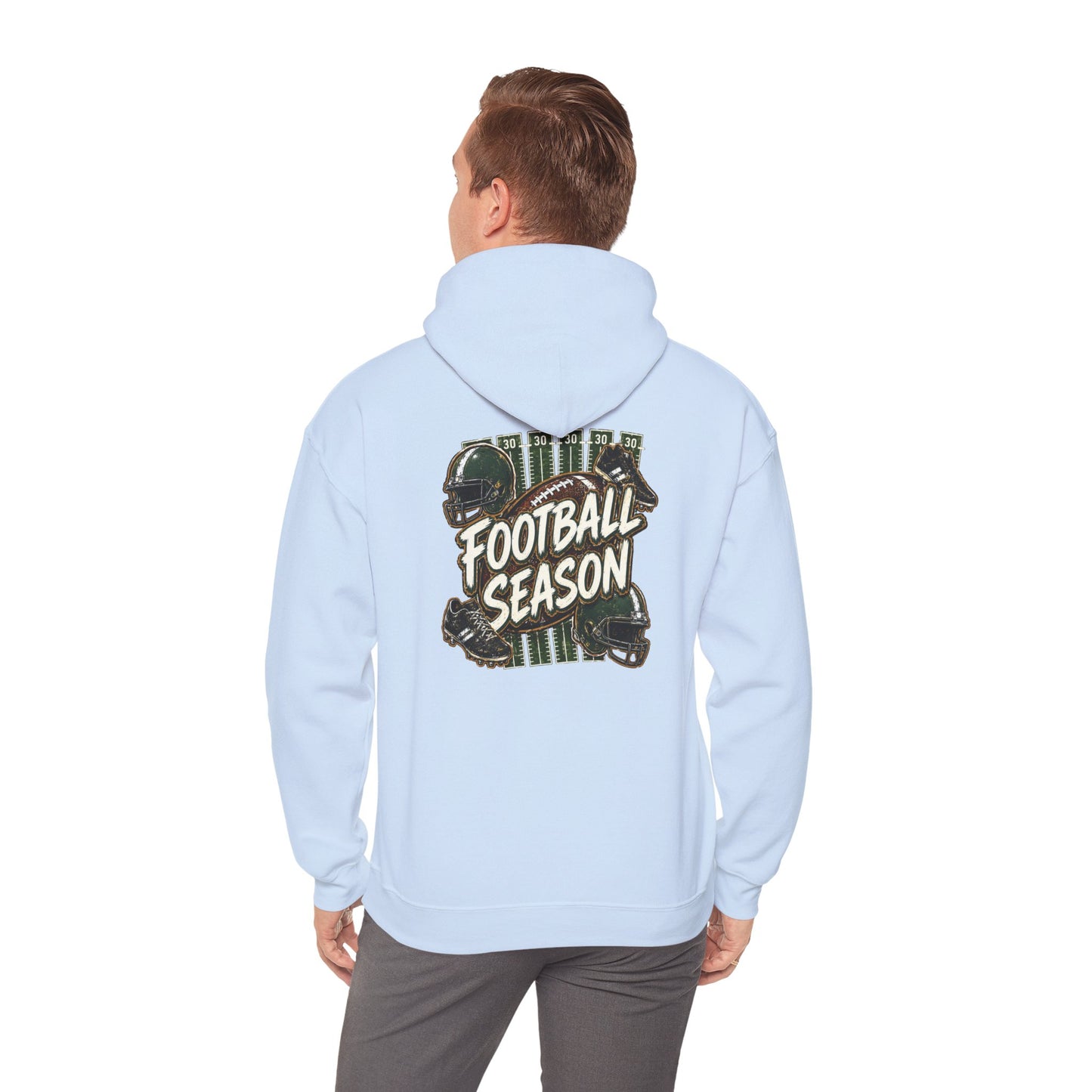 Football Season Hoodie — Vintage Helmets & Plaid Back Graphic