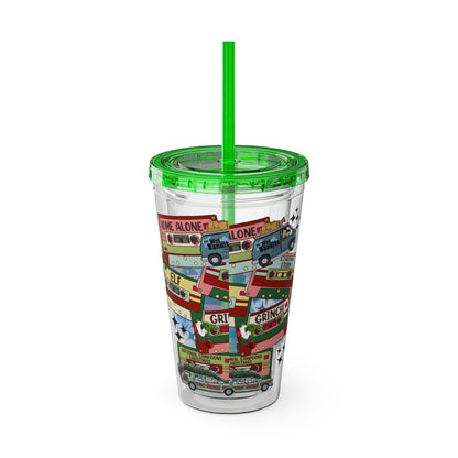 Holiday Movie Vans 16oz Tumbler with Straw – Christmas Classics Design (Home Alone, Elf, Grinch)