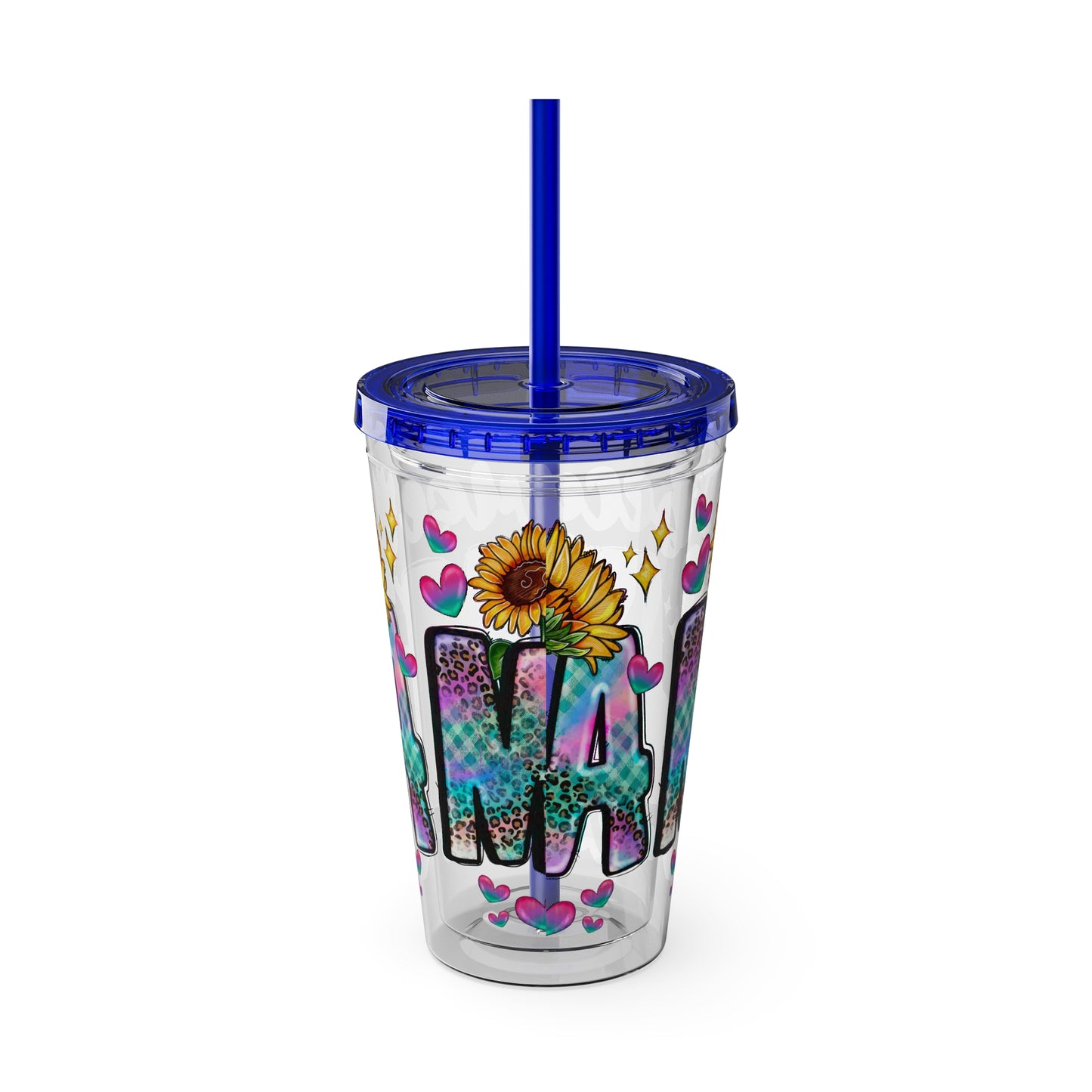16oz Sunsplash Tumbler with Straw — Floral 'Because I Am' Colorful Sunflower Design