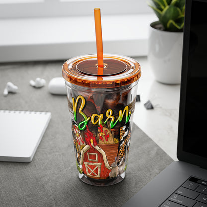 Barnyard Mama 16oz Tumbler with Straw — Leopard Print Farm Design