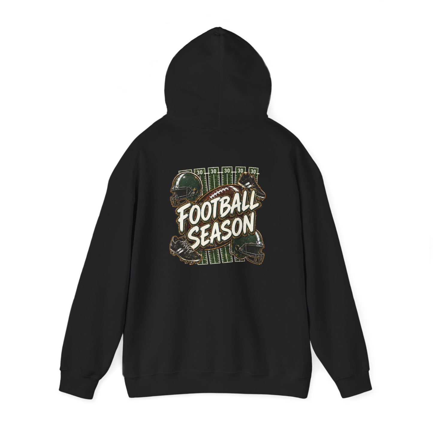 Football Season Hoodie — Vintage Helmets & Plaid Back Graphic