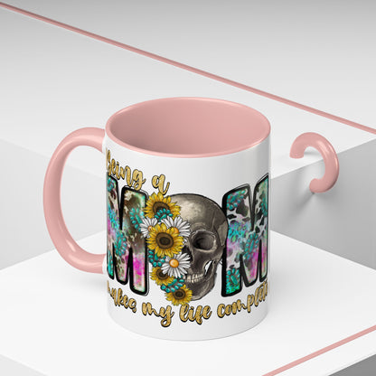 Coffee Mug — 'Being a Mom' Floral Skull Accent Mug (11/15oz)