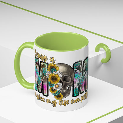 Coffee Mug — 'Being a Mom' Floral Skull Accent Mug (11/15oz)