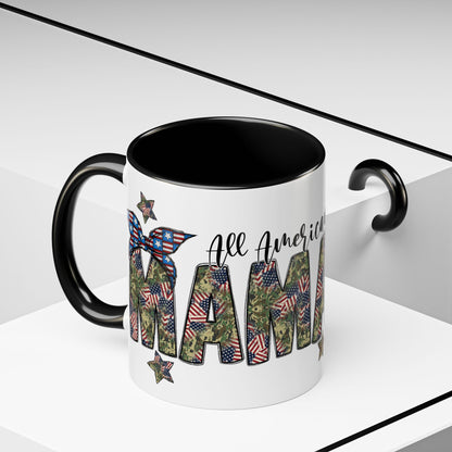 Mama Accent Coffee Mug — All American Patriotic Floral Flag Design (11/15 oz)