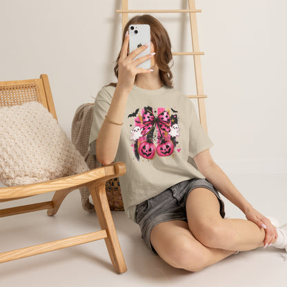 Halloween Pink Pumpkin Tee — Cute Ghosts & Polka Dot Bow Halloween T-Shirt