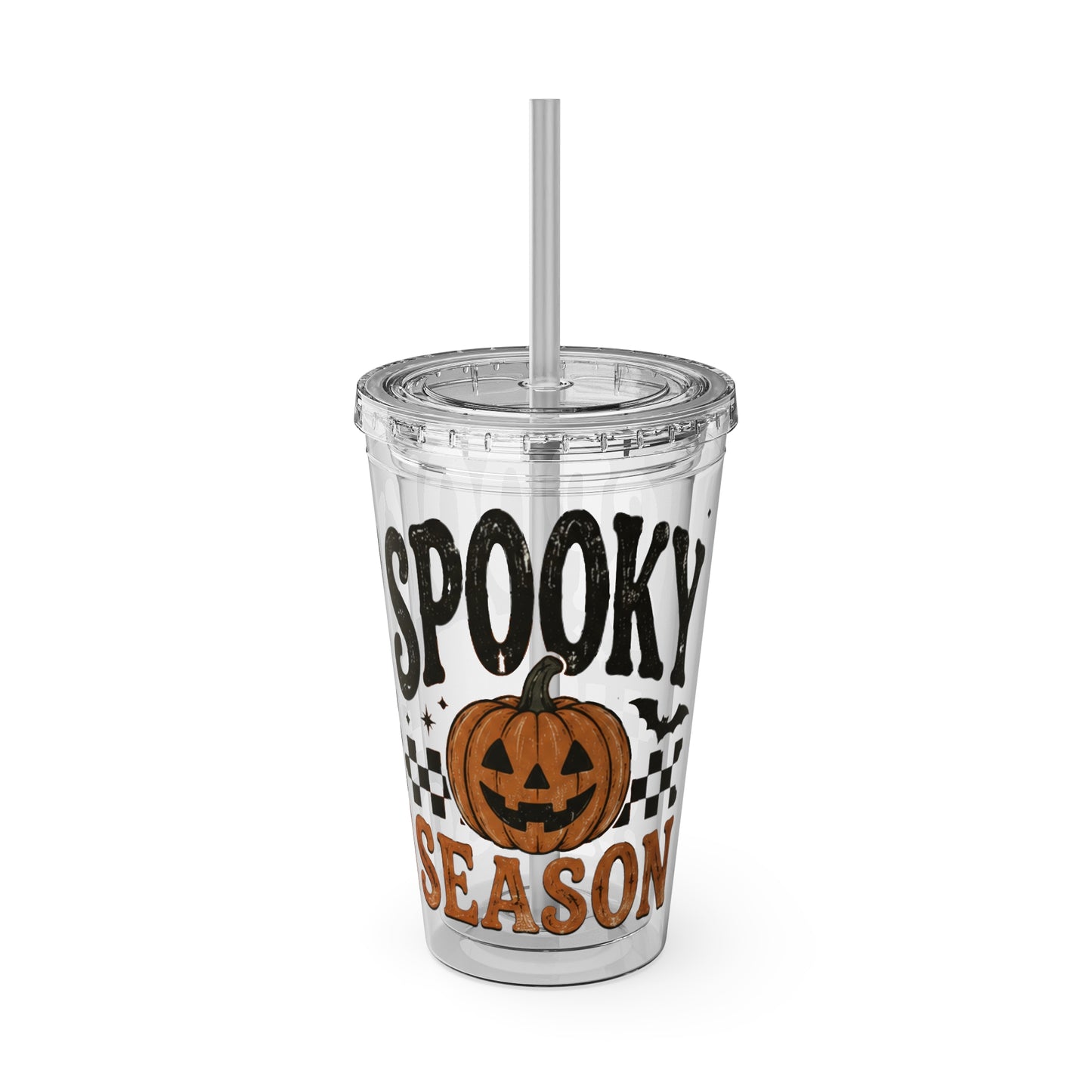 Spooky Season 16oz Tumbler with Straw — Halloween Pumpkin Travel Cup