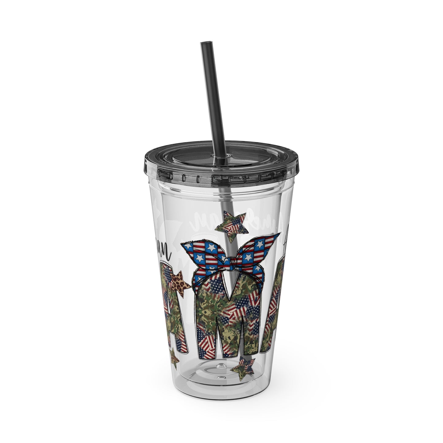 Patriotic Mama 16oz Tumbler with Straw — All American Floral Flag Design