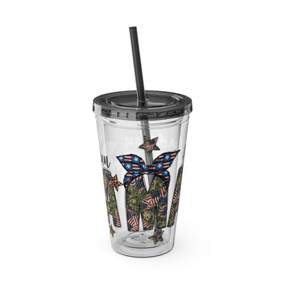 Patriotic Mama 16oz Tumbler with Straw — All American Floral Flag Design