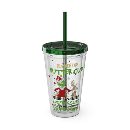 16oz Tumbler with Straw — 'Buckle Up Buttercup' Grinch Holiday Travel Cup