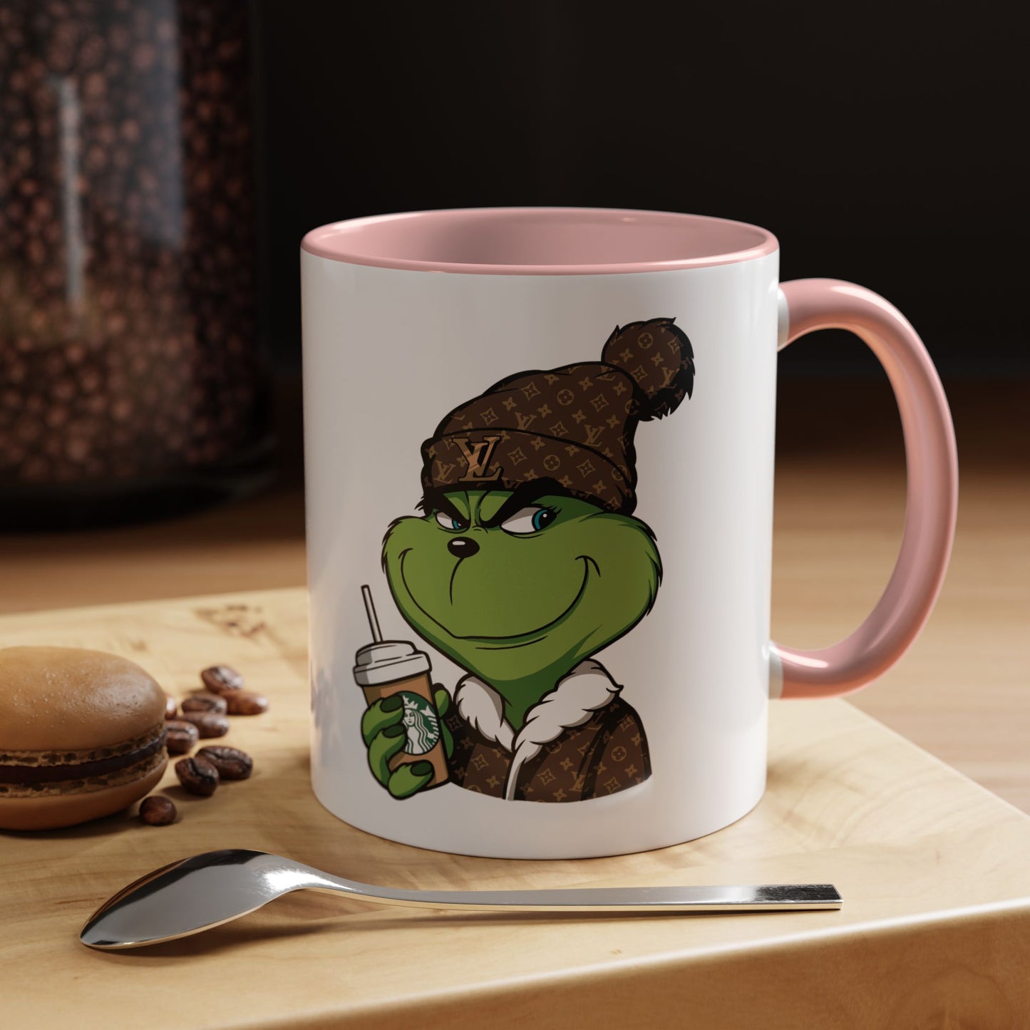 Grinch Luxury Winter Coffee Mug – Designer Beanie & Holiday Drink Cartoon (11/15oz)