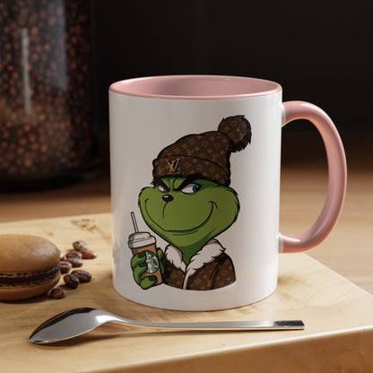 Grinch Luxury Winter Coffee Mug – Designer Beanie & Holiday Drink Cartoon (11/15oz)