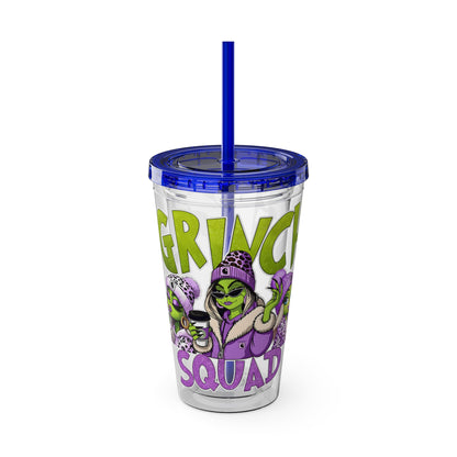Grinch Squad 16oz Tumbler with Straw — Holiday Party Drink Cup