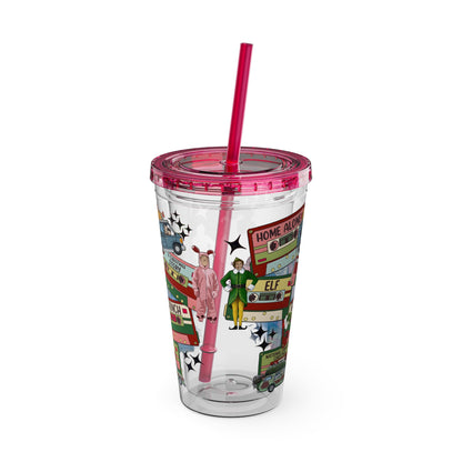 Holiday Movie Vans 16oz Tumbler with Straw – Christmas Classics Design (Home Alone, Elf, Grinch)