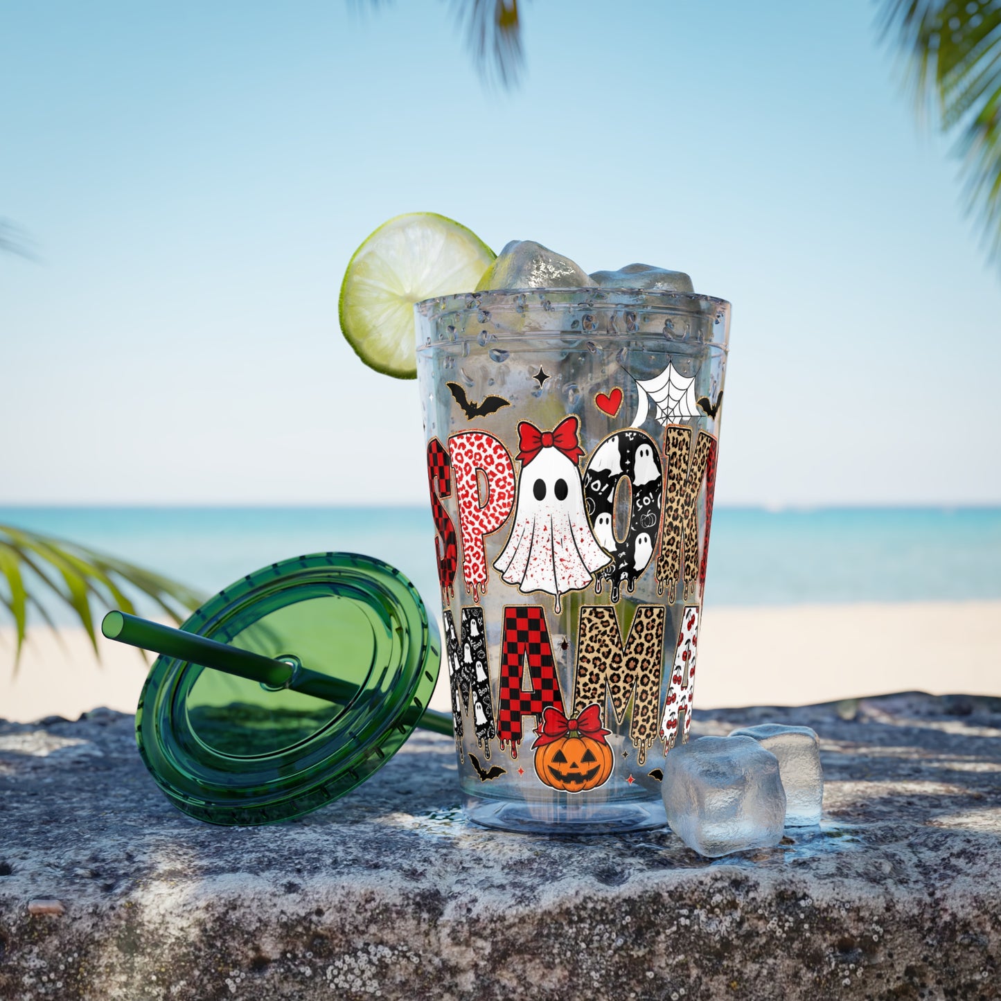 Halloween Mama 16oz Straw Tumbler – Cute Ghost & Pumpkin Party Drink Cup