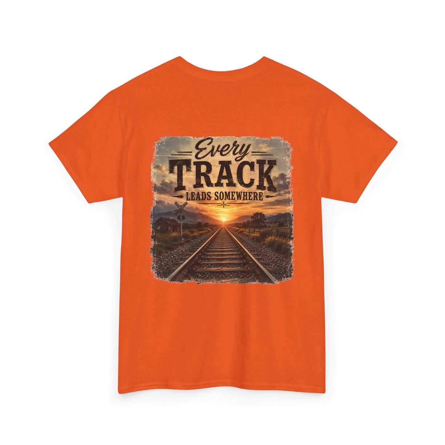 "Every Track Leads Somewhere" Sunset Railroad Graphic Tee