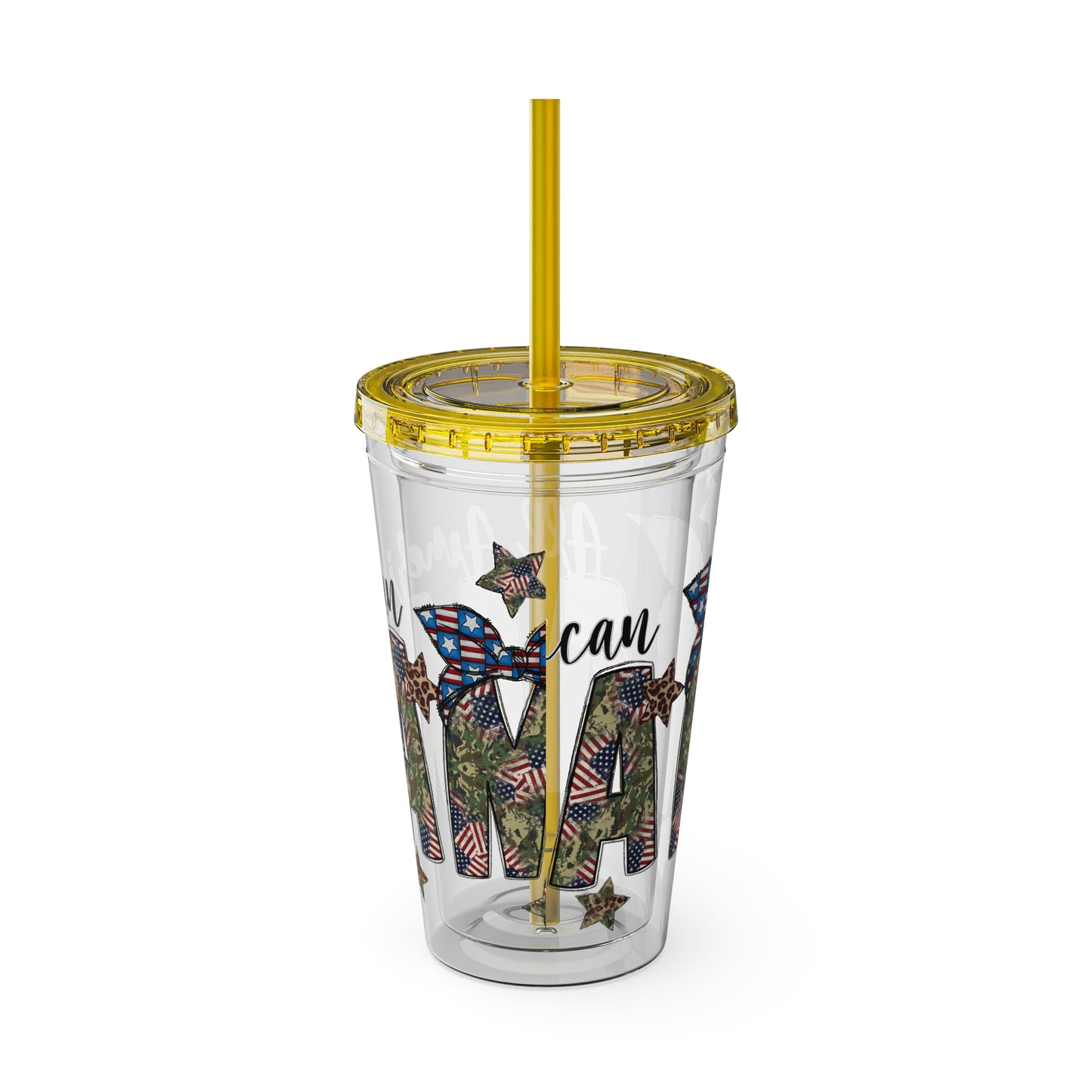 Patriotic Mama 16oz Tumbler with Straw — All American Floral Flag Design