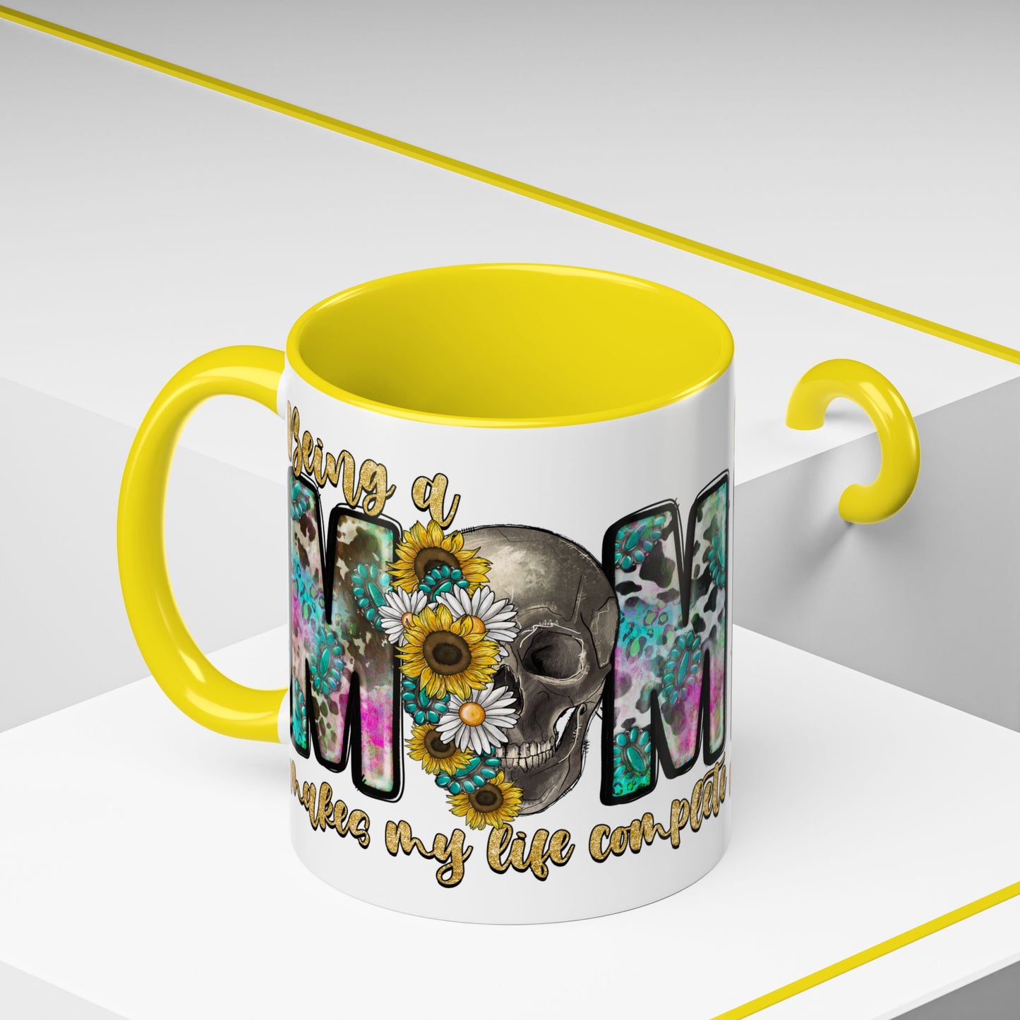 Coffee Mug — 'Being a Mom' Floral Skull Accent Mug (11/15oz)