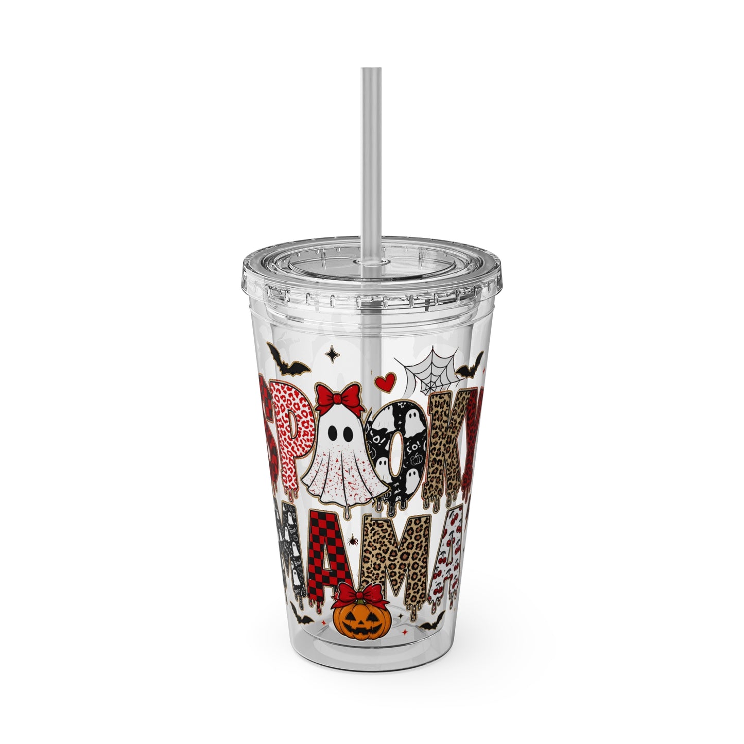 Halloween Mama 16oz Straw Tumbler – Cute Ghost & Pumpkin Party Drink Cup