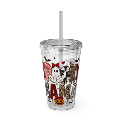 Halloween Mama 16oz Straw Tumbler – Cute Ghost & Pumpkin Party Drink Cup