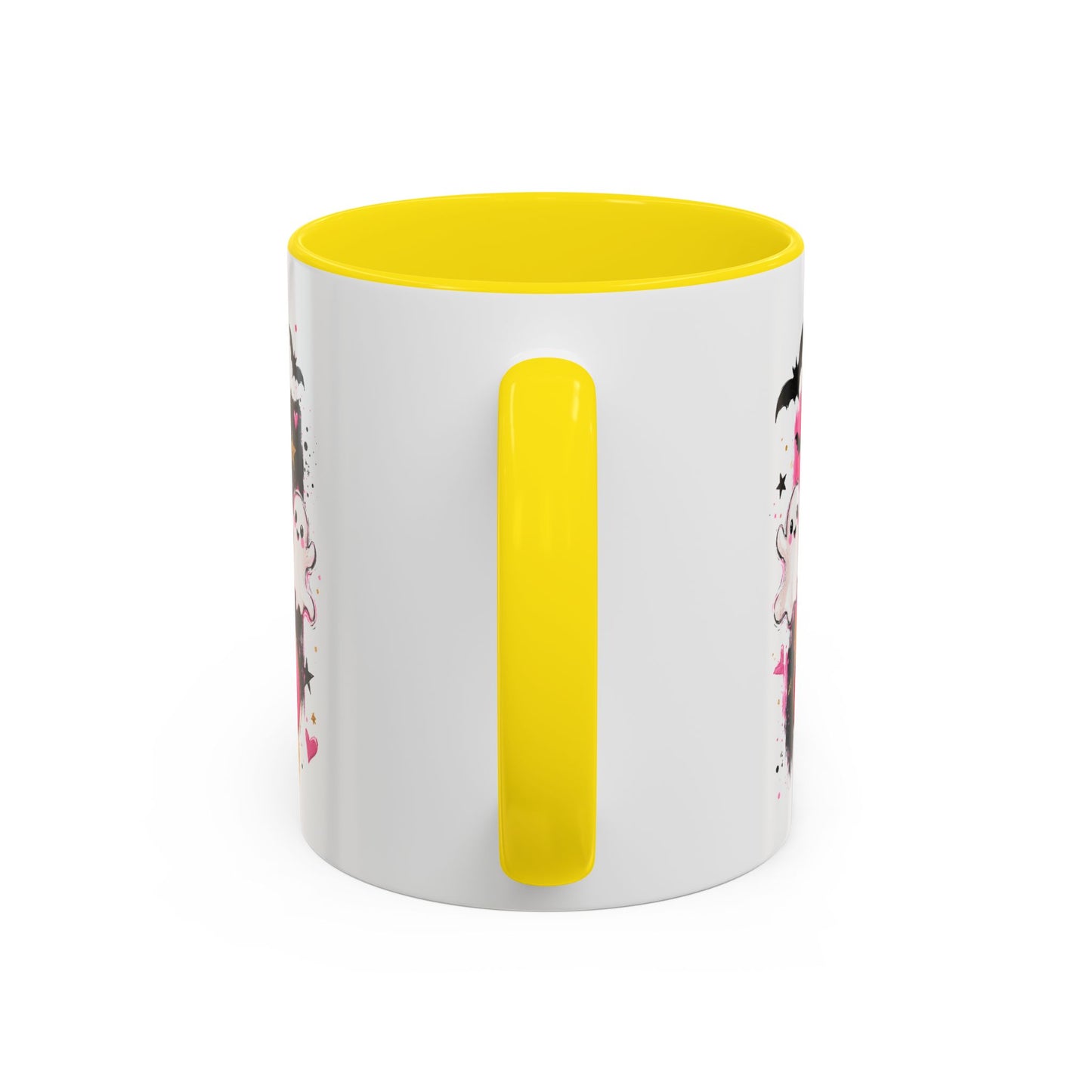 Halloween Pink Pumpkin Coffee Mug — Cute Ghosts & Bow Accent Mug (11/15oz)