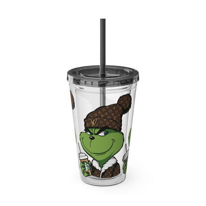 Grinch Streetwear 16oz Tumbler with Straw — Luxury Beanie Design