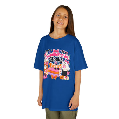 Kids Tee — "Summerween Books & Brew" Cute Halloween Reading Shirt
