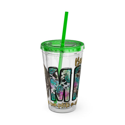 16oz Tumbler with Straw - "Being You" Floral Skull Cold Drink Cup Sunsplash Skull & Sunflower
