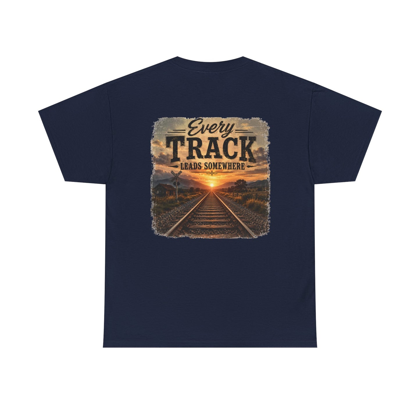 "Every Track Leads Somewhere" Sunset Railroad Graphic Tee