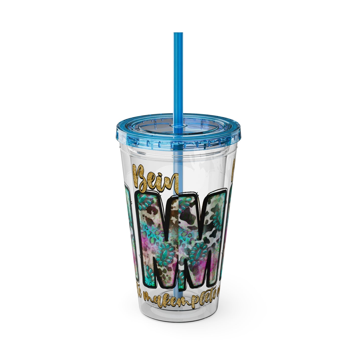 16oz Tumbler with Straw - "Being You" Floral Skull Cold Drink Cup Sunsplash Skull & Sunflower