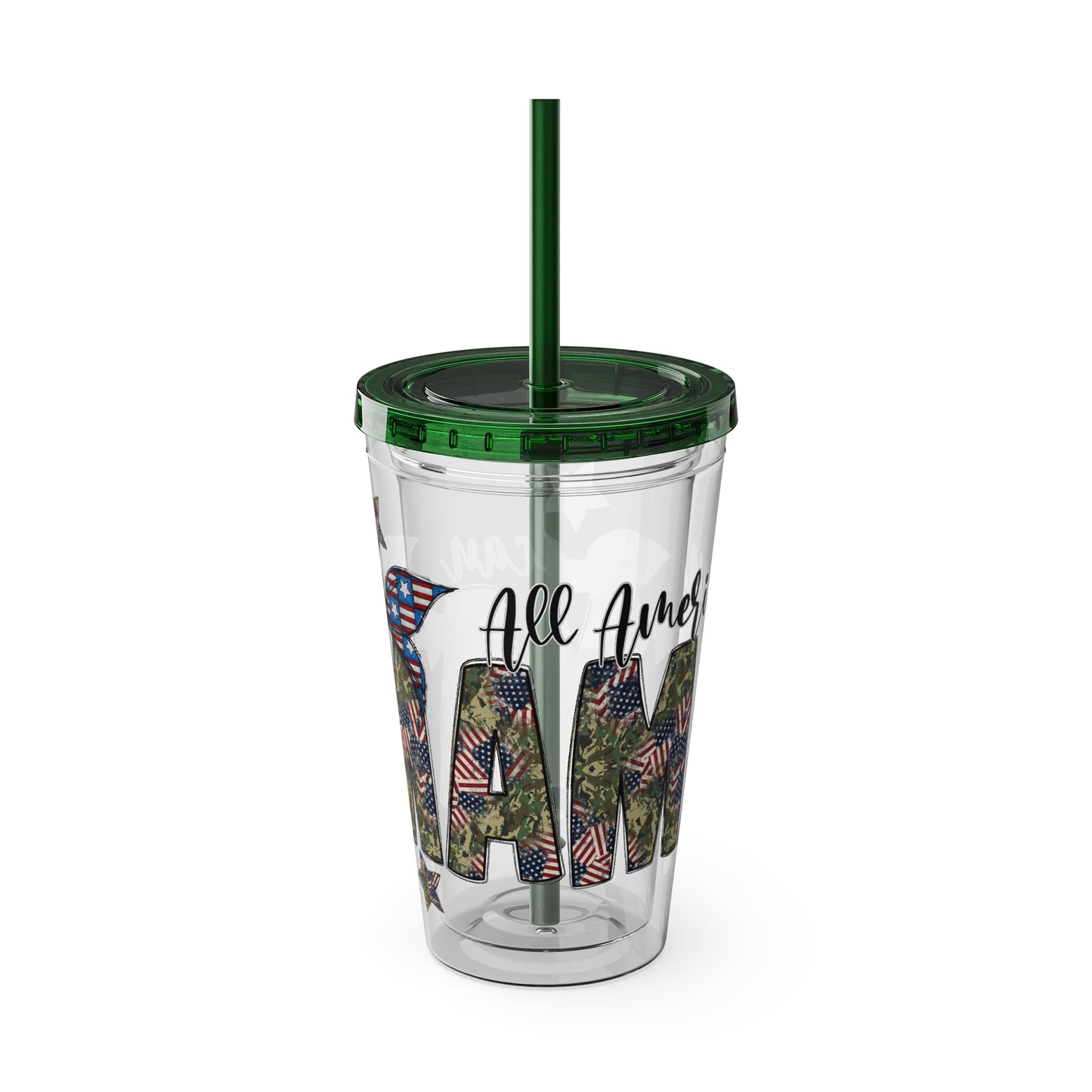 Patriotic Mama 16oz Tumbler with Straw — All American Floral Flag Design