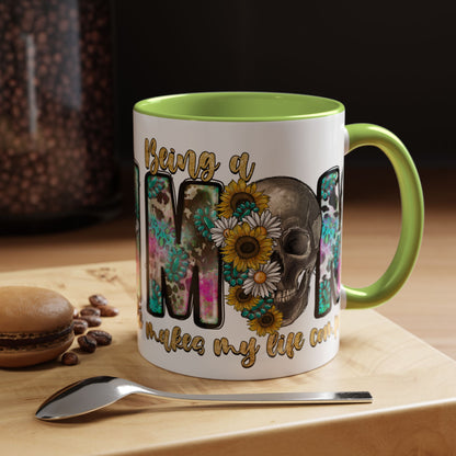 Coffee Mug — 'Being a Mom' Floral Skull Accent Mug (11/15oz)