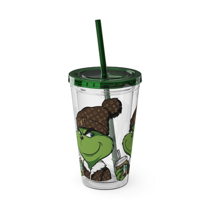 Grinch Streetwear 16oz Tumbler with Straw — Luxury Beanie Design